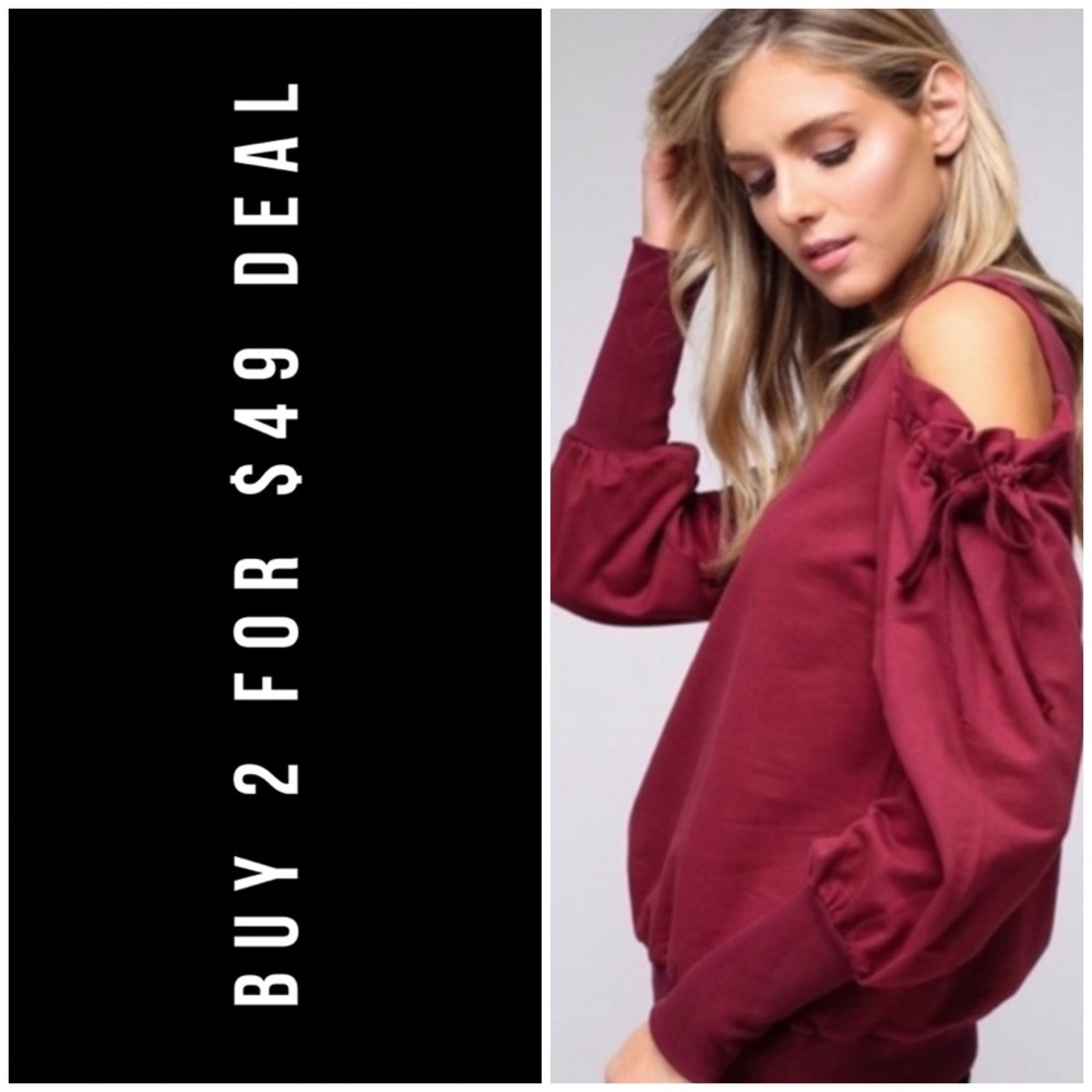 ❄️BURGUNDY COLD SHOULDER TOP - Picture 1 of 9